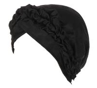 Fxhixiy Turban Hats for Women Ruffle Solid Flower Caps Pre Tied Chemo Cancer Chemotherapy Headwraps Headwear Hair Cover, Black, M