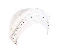 Fxhixiy Women Hijab Beading Pearl Braid Turban Hat Head Scarf Cancer Chemo Beanies Bandana Headwrap Cap, White, One Size