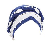 Fxhixiy Women Hijab Beading Pearl Braid Turban Hat Head Scarf Cancer Chemo Beanies Bandana Headwrap Cap, Blue White, One Size