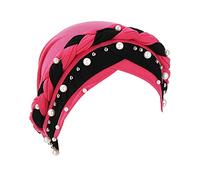 Fxhixiy Women Hijab Beading Pearl Braid Turban Hat Head Scarf Cancer Chemo Beanies Bandana Headwrap Cap, Rose Red Black, One Size