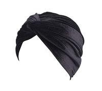 Fxhixiy Women's Stretch Velvet Twist Pleasted Hair Wrap Turban Hat Cancer Chemo Beanie Cap Headwear, Black, One Size