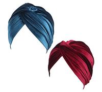 Fxhixiy Women's Stretch Velvet Twist Pleasted Hair Wrap Turban Hat Cancer Chemo Beanie Cap Headwear, Teal Wine, 1 Count (Pack of 1)