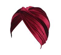 Fxhixiy Women's Stretch Velvet Twist Pleasted Hair Wrap Turban Hat Cancer Chemo Beanie Cap Headwear, Wine, One Size