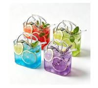 Fxiaobin Purse Shaped Drinking Glass with Straw Glass Purse Drinking Handbag Multifunctional for Fruit Juice Flowers Fish Tank,4pcs