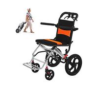 FXJ Portable Folding Travel Wheelchair with Handbrakes, Aluminum Alloy, Ultra-light Transport Wheelchair Trolley for Elderly Aircraft Travel, 12 Inch rear wheel
