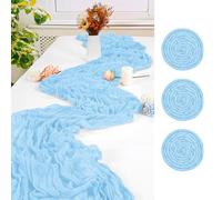 FXKS 3 Pack Baby Blue Cheesecloth Table Runners, 35x120 Inch | Boho Gauze Table Runners with Soft Wrinkled Texture Wedding Table Runners for Baby Showers Birthday and Bridal Showers