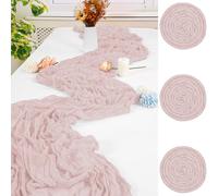 FXKS 3 PCS Dusty Pink Table Runner,90x300cm Cheesecloth Table Runners,Romantic Sheer Tablerunner,10FT Gauze Boho Table Runner,Rustic Cheese Cloth Table Runner for Wedding Party Bridal Shower Table