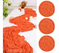 FXKS 3PCS Orange Cheesecloth Table Runner,55x300 cm Table Runner | Long boho table runner for wedding,Christmas,bridal shower,party and rustic table decorations.cheesecloth fabric