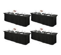 FXKS 4 Pack Spandex Fitted Table Skirts Black Stretch Table Cloth with Skirt Washable Wrinkle Resistant Table Skirt for 8Ft Rectangle Tables,Table Cover with Wavy Drapesfor Weddings Banquets Events