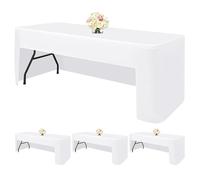 FXKS 4 Pack White Fitted Tablecloth, Open Back Fitted Table Cloths for 6 Foot Rectangle Tables, Washable Polyester Fabric Table Covers for Party,Wedding, Banquet, Craft Show and Trade Show(72" x 30")