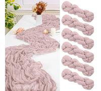 FXKS 6PCS Dusty Pink Cheesecloth Table Runner,55x300 cm Table Runner | Long boho table runner for wedding,Christmas,bridal shower,party and rustic table decorations.cheesecloth fabric