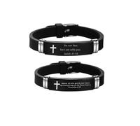 FXLKJY 2Pcs Inspirational Quote Cross Bracelets Faith Christian Bible Verse Silicone ID Wristband Religious Bracelet Set Gift for Men Women, Silicone, no gemstone