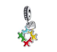 FXLKJY Autism Awareness Jigsaw Puzzle Dangle Charm - Colorful Heart Bead Compatible with European Bracelets, Meaningful Gift for Loved Ones, metal, no gemstone