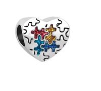 FXLKJY Autism Awareness Jigsaw Puzzle Dangle Charm - Colorful Heart Bead Compatible with European Bracelets, Meaningful Gift for Loved Ones, metal, no gemstone