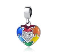 FXLKJY Autism Awareness Jigsaw Puzzle Dangle Charm - Colorful Heart Bead Compatible with European Bracelets, Meaningful Gift for Loved Ones, metal, no gemstone