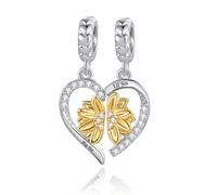 FXLKJY Mother Daughter Son Matching Heart Charm Bead Two-Piece Set Compatible with European Charm Bracelets Mother's Day Jewelry Gift, metal, no gemstone