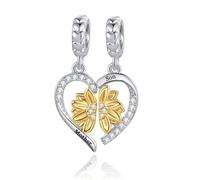 FXLKJY Mother Daughter Son Matching Heart Charm Bead Two-Piece Set Compatible with European Charm Bracelets Mother's Day Jewelry Gift, metal, no gemstone