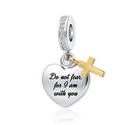 FXLKJY with God All Things are Possible Heart Cross Dangle Charm Bead Compatible with European Bracelets Religious Jewelry for Women, Metal, No Gemstone