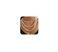 fxmimior 3 Tier Women Boho 1920s Long Pearls Necklaces Dainty Pearls Layered Choker Necklaces Fashion Chunky Pendant Multilayer Adjustable Layering Chain Necklaces for Women