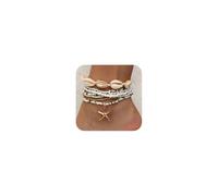 fxmimior 6 Pcs Boho Women Gold Shell Ankle Bracelets Summer Beach Starfish Anklet Glitter Tennis Foot Chain Wedding Bling Anklets Accessories for Women