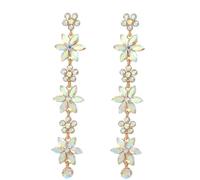 fxmimior Black Sexy Rhinestone Drop Flower Earrings for Women Tassel Long Earrings Silver Blue Red Green Sparkling Earrings Crystal Boho Statement Earrings for Women, Rhinestones, Rhinestone