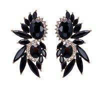 fxmimior Bohemian Fashion Women Black Rhinestone Geometry Circle Tassels Earrings Statement Drop Sparkly Earrings Simple Black Dangle Earrings Gothic Halloween Party Prom Sexy Punk Black Earrings for
