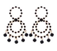 fxmimior Bohemian Fashion Women Black Rhinestone Geometry Circle Tassels Earrings Statement Drop Sparkly Earrings Simple Black Dangle Earrings Gothic Halloween Party Prom Sexy Punk Black Earrings for