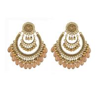 fxmimior Bohemian Golden Plated Chandelier Hollow Round Crescent Moon Statement Double Tassel Bead Dangle Drop Earrings Retro Vintage Geometry Hoop Jhumka Indian Tribal Mexico Gypsy Earrings, M, Metal