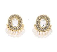 fxmimior Bohemian Indian Jhumka Earrings with Crystal White Pearl Chandelier Tassel Dangle Oval Earrings for Women Bollywood Ethnic Festival Costume Jewelry, M, Metal, alloy