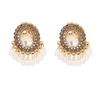 fxmimior Bohemian Indian Jhumka Earrings with Crystal White Pearl Chandelier Tassel Dangle Oval Earrings for Women Bollywood Ethnic Festival Costume Jewelry, M, Metal, alloy