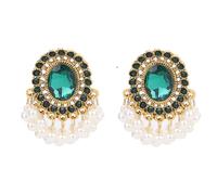 fxmimior Bohemian Indian Jhumka Earrings with Crystal White Pearl Chandelier Tassel Dangle Oval Earrings for Women Bollywood Ethnic Festival Costume Jewelry, M, Metal, alloy