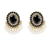 fxmimior Bohemian Indian Jhumka Earrings with Crystal White Pearl Chandelier Tassel Dangle Oval Earrings for Women Bollywood Ethnic Festival Costume Jewelry, M, Metal, alloy
