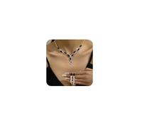 fxmimior Boho Bridal Wedding Fashion Prom Shinny Y Long Necklace Black Blue Rhinestones Choker Necklace Earrings Set Dainty Sexy Choker Necklace Black Halloween Red Christmas Necklace for Women, Metal