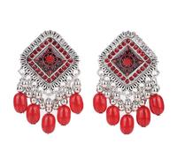 fxmimior Ethnic Boho Black Dangle Earrings for Women Vintage Silver Ornate Statement Chandelier Earrings with Beaded Tassels Geometric Bohemian Jewelry for Party Wedding, M, Metal, alloy