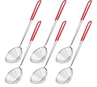 Fxndknjks 6 Pieces Mesh Skimmer Spoon Red&Silver Hot Pot Strainer Scoops for Kitchen Cooking Frying Food