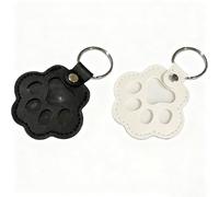 FXNT Dog & Cat Hair Collector Keyring - Pet Fur Memorial Storage Box Leather Paw Shape Keychain Keepsake for Cherished Pets 2 Pack (Black & White)