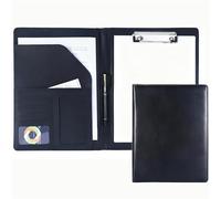 FXNT Professional A4 Clipboard Folder - PU Leather Padfolio Organizer with Clipboard, Business Portfolio for Resume, Documents, Meetings (Black)