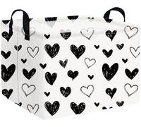 FXOCSHE Heart-Shaped Collapsible Waterproof Laundry Basket, Black Hearts