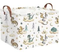 FXOCSHE Rectangular Dinosaur Baskets,Watercolor cute dragon fairy tale kids nursery basket,Cloud moon star dragon egg laundry basket for kid,Toys Box,Dinosaur Room Decor(Cute dinosaur)