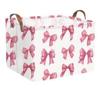 FXOCSHE Rectangular Pink Girls basket,Delicate pink bow girls nursery laundry basket,Pink Laundry Hamper,kids waterproof collapsible canvas basket,Toy bins,Girls Room decor(Bowknots)