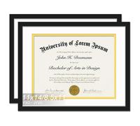 Fxojyvo Black 11 x 14 Diploma Frame Set of 2, Display Document 8.5x11 with Mat or 11x14 Without Mat, Certificate Frame with White&Gold Mat for Masters Associates Bachelor Degree - 2 Packs