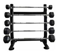 FXR Sports Barbell Rack With 5 Hex Rubber Barbells
