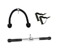 FXR Sports Tricep Push Pull Down Bodybuilding Multi Gym Cable Attachments (Package 4 (Tricep Rope, Plastic Handles, Revolving Bar))