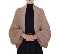 FXRWFSE Women's Soft Shawls Wraps with Sleeves, Knitted Cable Wrap Sweater Scarf, Cozy Knitted Wrap Shawl (Khaki,One Size)