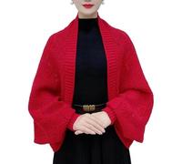 FXRWFSE Women's Soft Shawls Wraps with Sleeves, Knitted Cable Wrap Sweater Scarf, Cozy Knitted Wrap Shawl (Red,One Size)