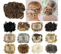 FXTYK Hairpiece Short Messy Bun Scrunchie Scrunchy Clip in Hair Extensions Clip In Combs Synthetic Curly Messy Chignon Ponytail Wavy-Light Auburn