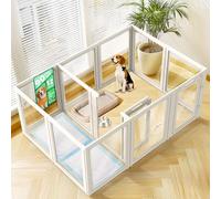 FXW AuraSpace Clear Acrylic Indoor Dog Playpen, 90cm(H), 12 Panels, White