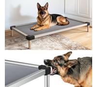 fxw TitanNest Chew-Proof Elevated Dog Bed, Raised Cot for Indoor/Outdoor/Camping Use, Durable & Washable Padded Pet Bed for Large Dogs, 119.2cm L × 73.4cm W × 18.5cm H, Gray