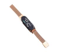 fxwtich Metal Wristband Watch Ergonomic Led Digital Waterproof Magnet Stainless Alloy Touch Screen Legible Dial High Accuracy Long Battery-Operated Unisex, Rose Gold, Dial Style