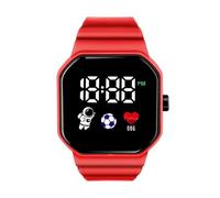 fxwtich Silicone Strap Watch Comfortable Wristwatch Student Led Square Dial Legible High Accuracy Button Type Adjustable Wrist Unisex Lightweight, Red, Dial Style